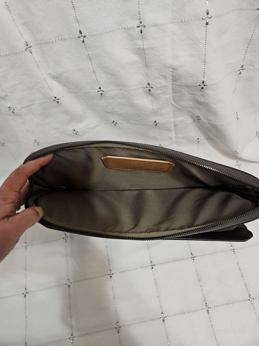 Tumi Grey Coated & Brown Leather Tech Sleeve - TUMI - Picture 3 of 4
